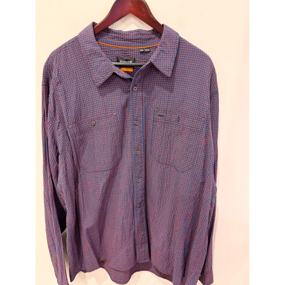 Orvis Mens Active Fit Plaid Long Sleeve Button Down Shirt Blue Orange XXL 3KL7